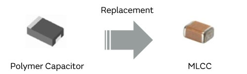Image of replacing polymer capacitors with MLCC