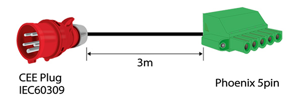 CEE Plug IEC60309, 3m, Phoenix 5pin